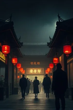 屋檐上方飘着的旧风筝与晾衣绳